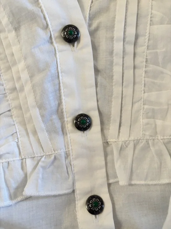 White Ruffled Button-Front Blouse - Picture 4 of 9